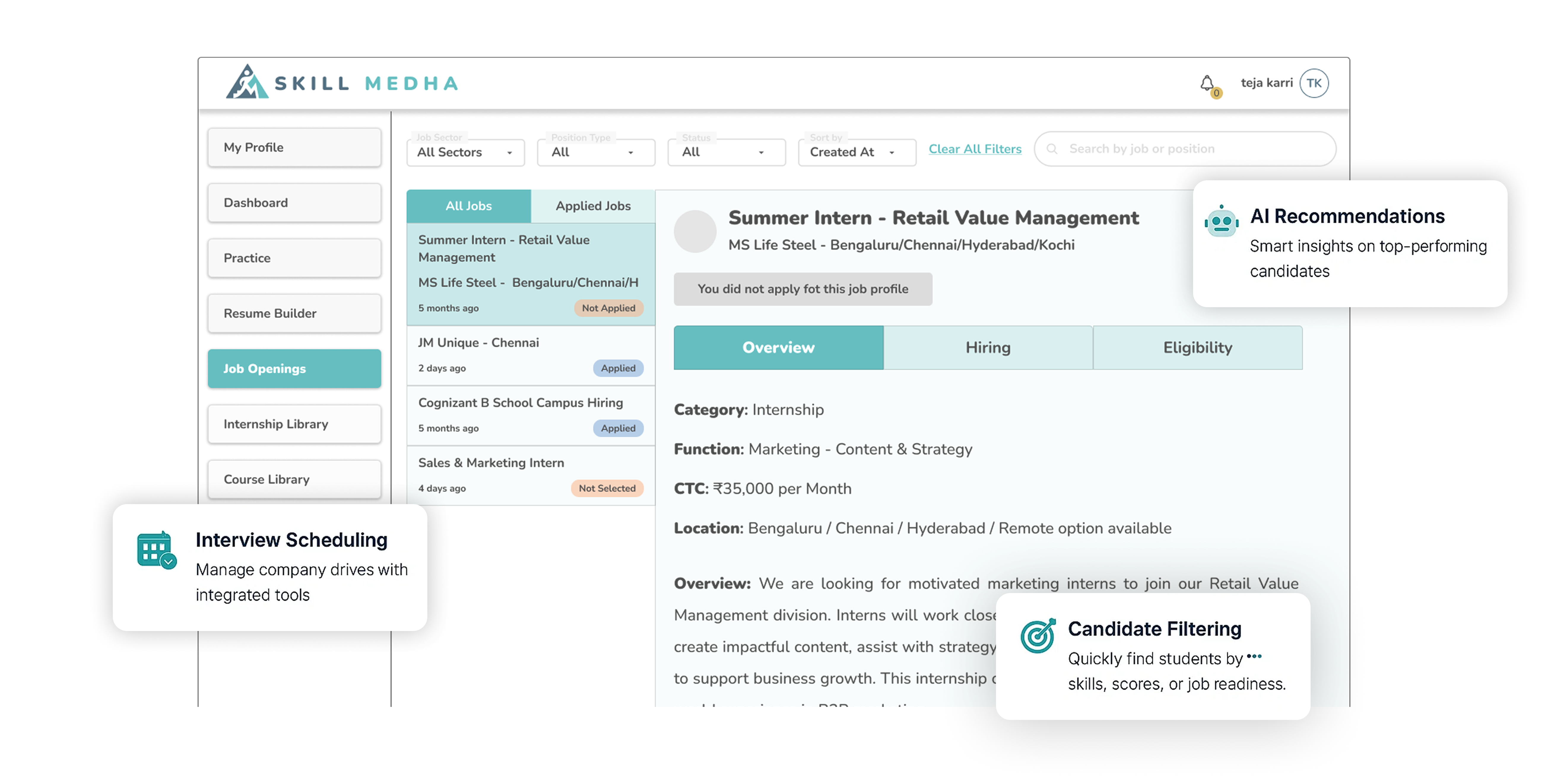 SkillMedha Dashboard Preview